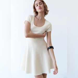 Zara White Skater Knit Mini Dress - Size Medium  - NWT